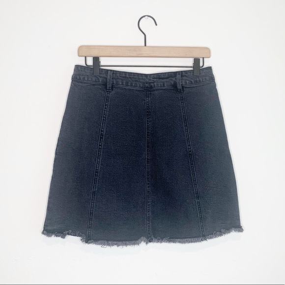 Miami Button-Front Raw Hem Mini Denim Skirt - Picture 2 of 5